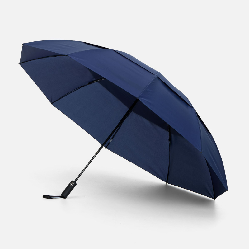 Зонт обратного сложения twoGether с двойным куполом, черный, темно-синий. Артикул р22330