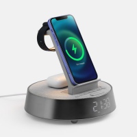 Bluetooth-колонка с беспроводной зарядкой и часами netEnergy, серая. Артикул р16847.10