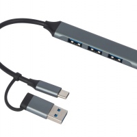 USB-хаб «Link» с коннектором 2-в-1 USB-C и USB-A, 2.0/3.0, серый, черный. Артикул о97565