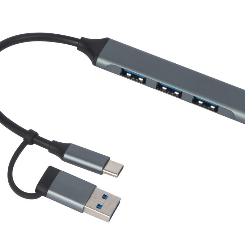 USB-хаб «Link» с коннектором 2-в-1 USB-C и USB-A, 2.0/3.0, серый, черный. Артикул о97565