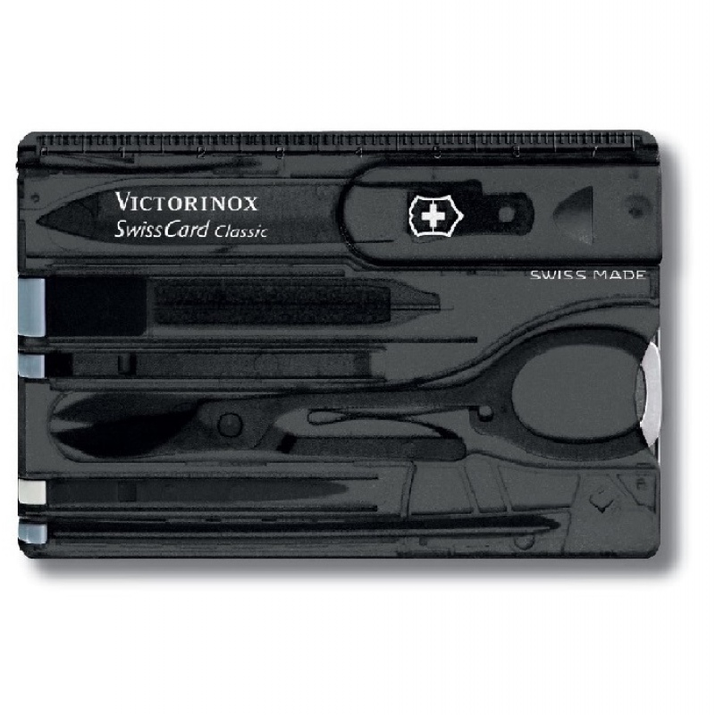 Швейцарская карточка «SwissCard Classic», 10 функций, полупрозрачный синий, полупрозрачный красный. полупрозрачный черный. Артикул о60119