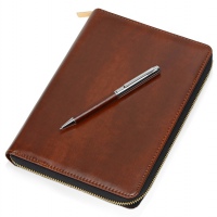 Бизнес-блокнот на молнии А5 «Fabrizio» с RFID защитой и ручкой, коричневый/золотистый/серебристый, синий/серебристый, черный/серебристый. Артикул о70140