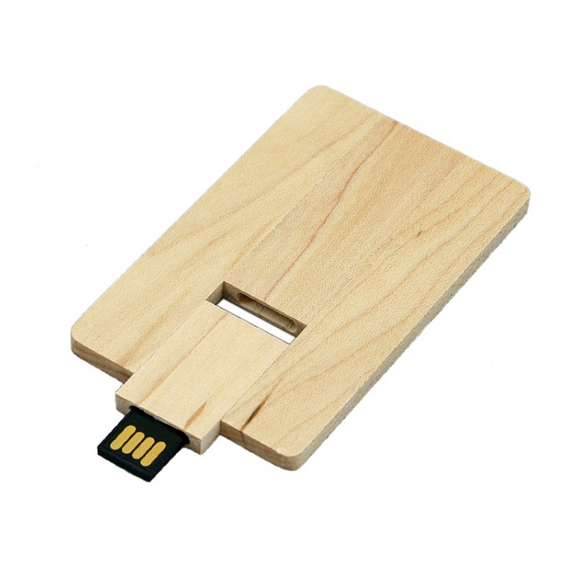 USB 2.0- флешка на 16 Гб в виде деревянной карточки с выдвижным механизмом, цвет: натуральный, коричневый. Артикул о7003.16.0