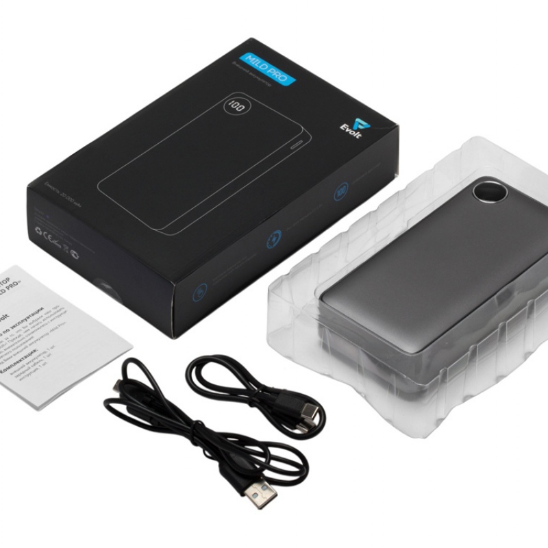 Внешний аккумулятор «Mild Pro» c быстрой зарядкой QC/PD, металлик soft-touch, 20 000 mAh, синий, серый, белый. Артикул о59124