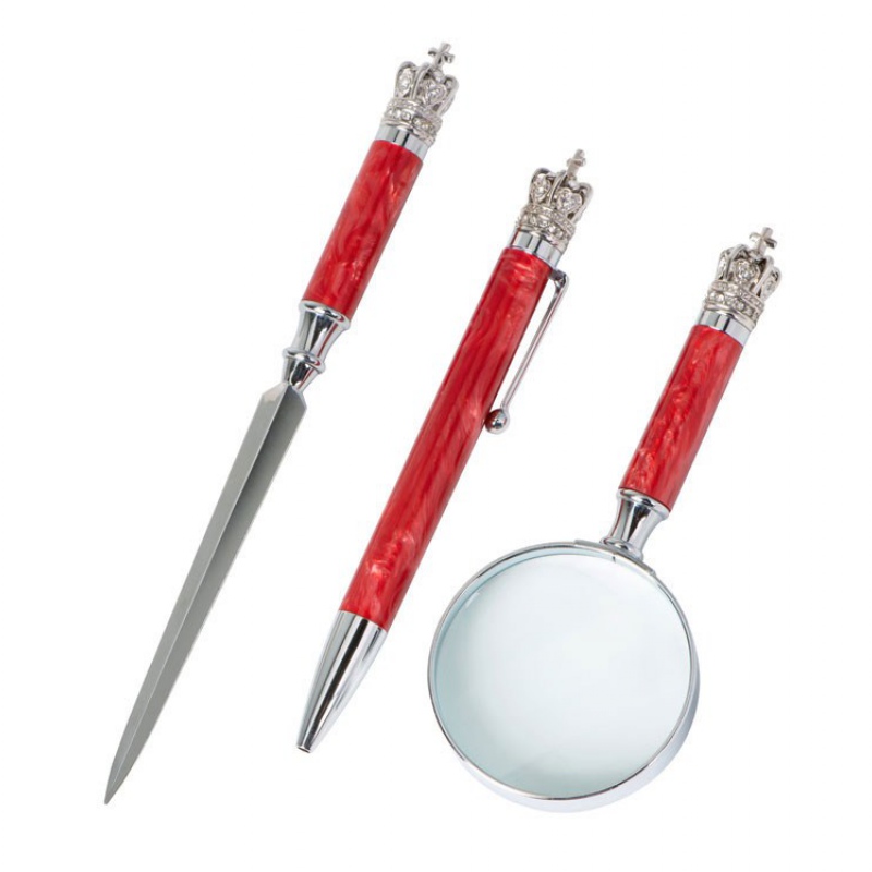 Набор «Принц Уэльский»: ручка, лупа, нож для бумаг, красный перламутр. Артикул о568409